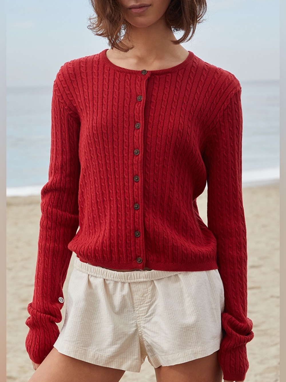 John Galt Zoe Cable Knit Cardigan sweater knit cotton berry buttons down brandy